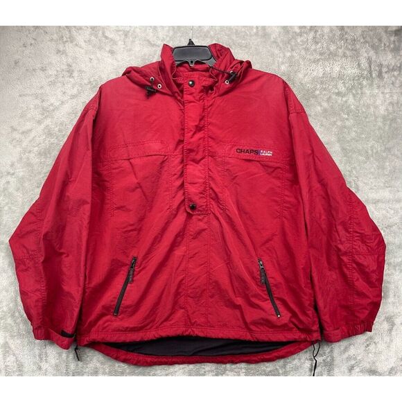 VTG‎ Chaps Ralph Lauren Men's Hooded Pullover Windbreaker Jacket XL Red 1/4 Zip - Picture 1 of 9